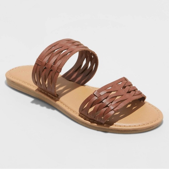 WOMEN'S Addie Two Band Slide Sandals - Universal Thread Brown 7 - Picture 1 of 1